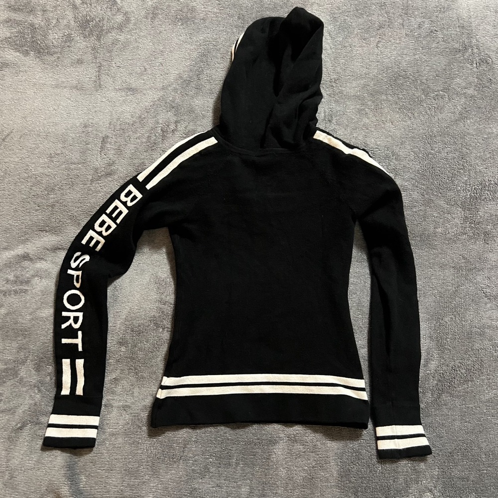 Vintage Bebe Sport Hoodie Women's Small Black V Neck Pullover Sweatshirt LogoY2K - Picture 3 of 4